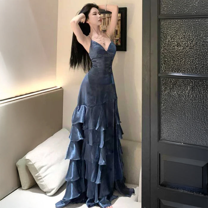 スリットティアードロングワンピース