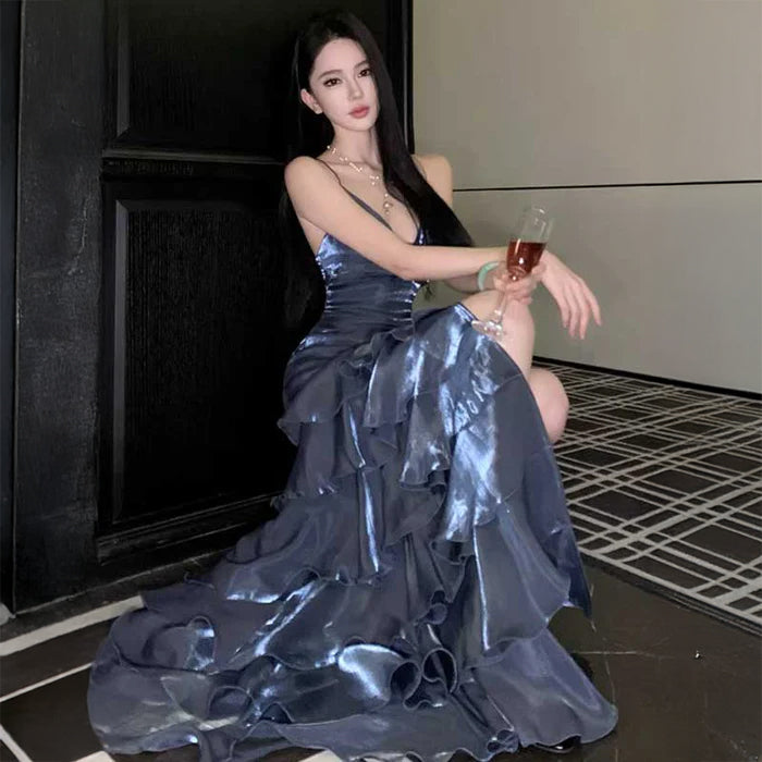 スリットティアードロングワンピース