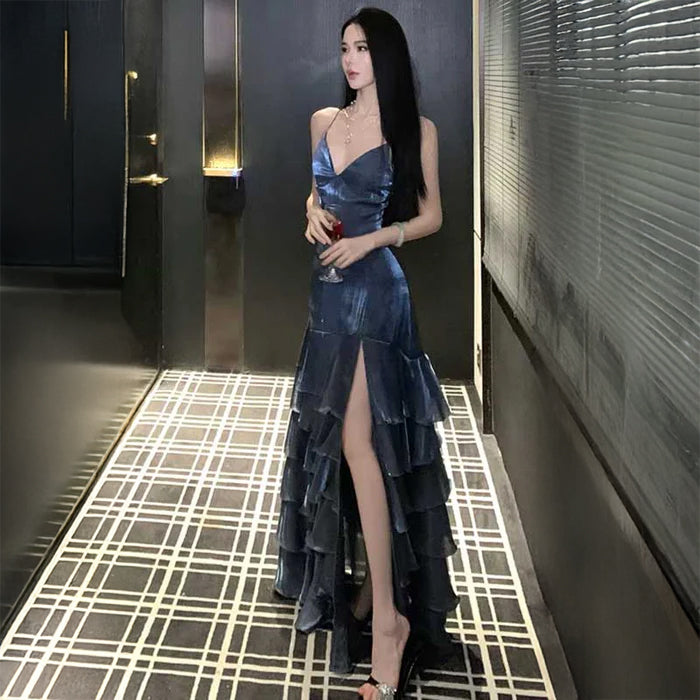 スリットティアードロングワンピース