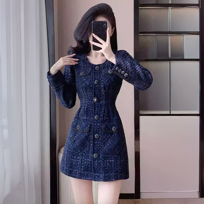 ラウンドネックツイードワンピース