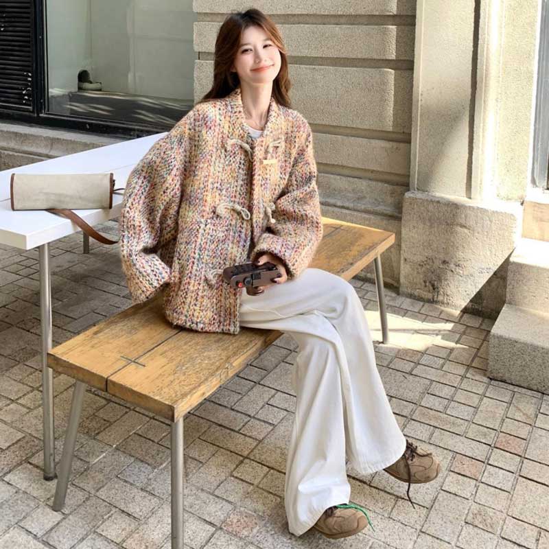 クレージュ  ヴィンテージ　ニットダッフルコート　フード ミックスニットダッフルコート（ベージュ）秋/冬 ハンドメイドのような
