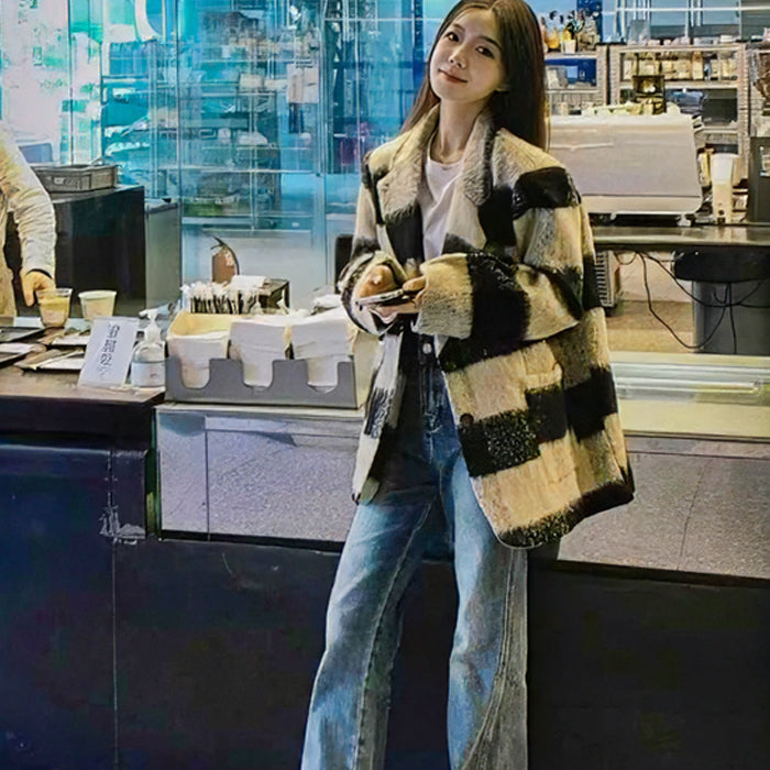 ブロックチェックシャギーコート