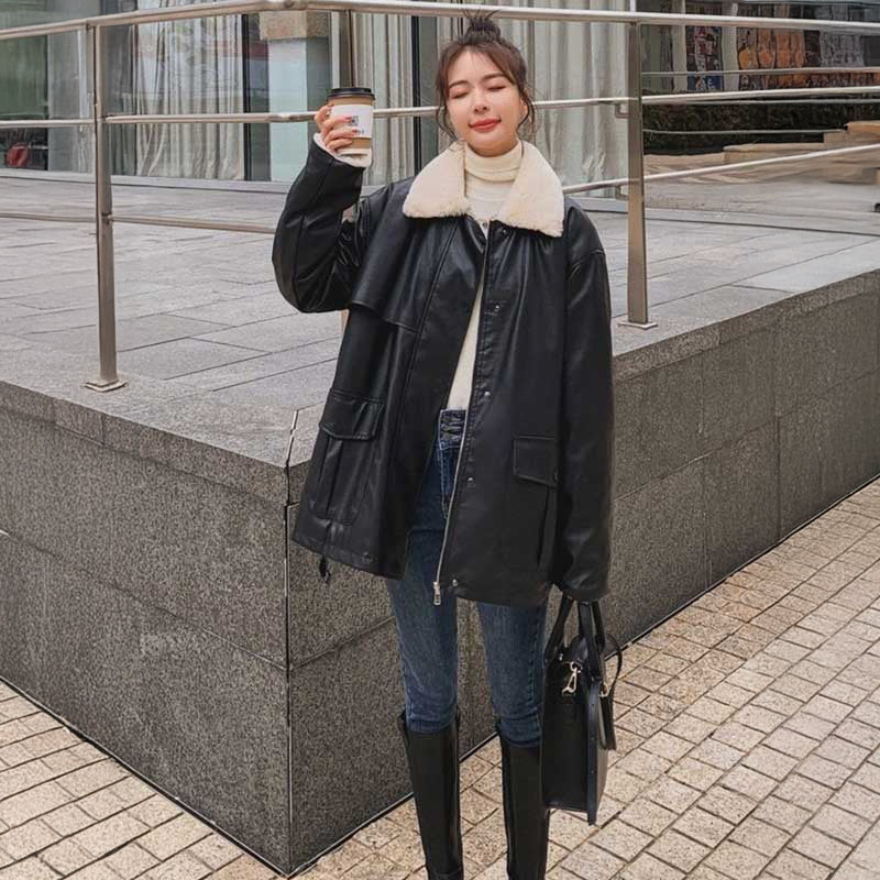 ボアカラーフェイクレザージャケット(2colors)