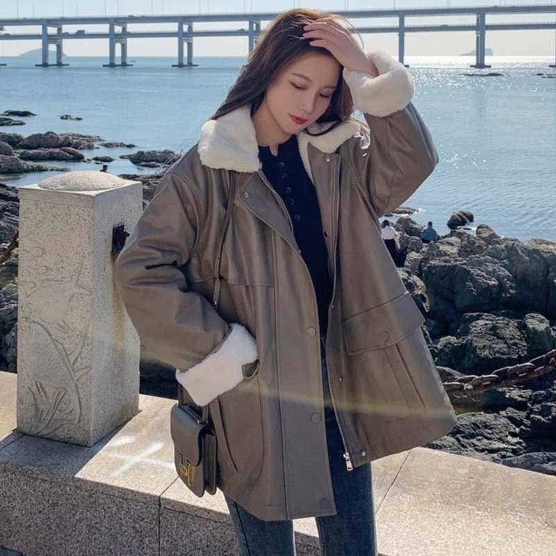 ボアカラーフェイクレザージャケット(2colors)