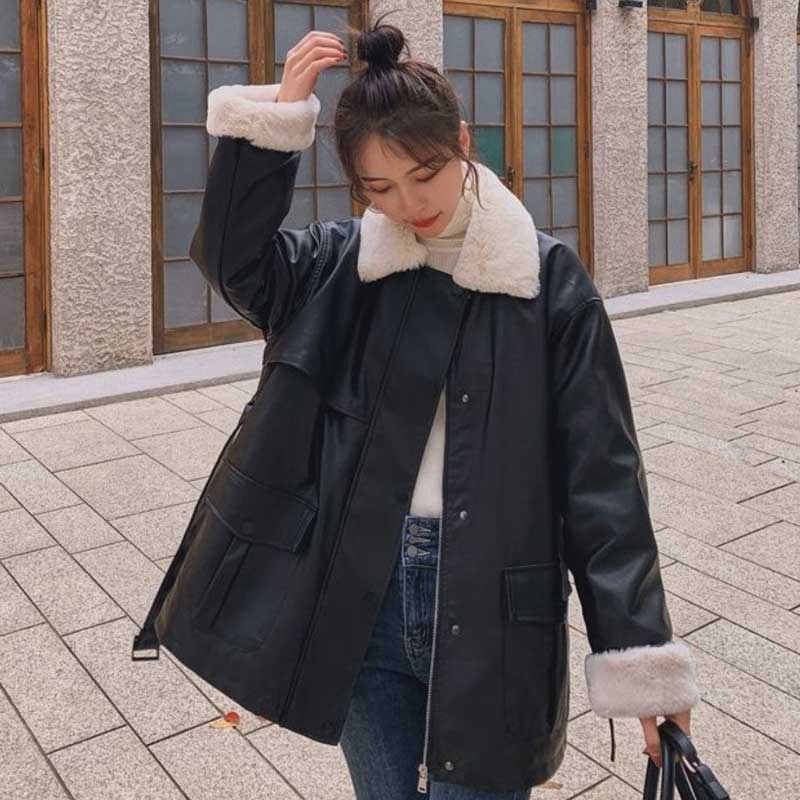 ボアカラーフェイクレザージャケット(2colors)