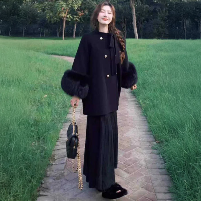 ファーカフスコート×マキシフレアスカート