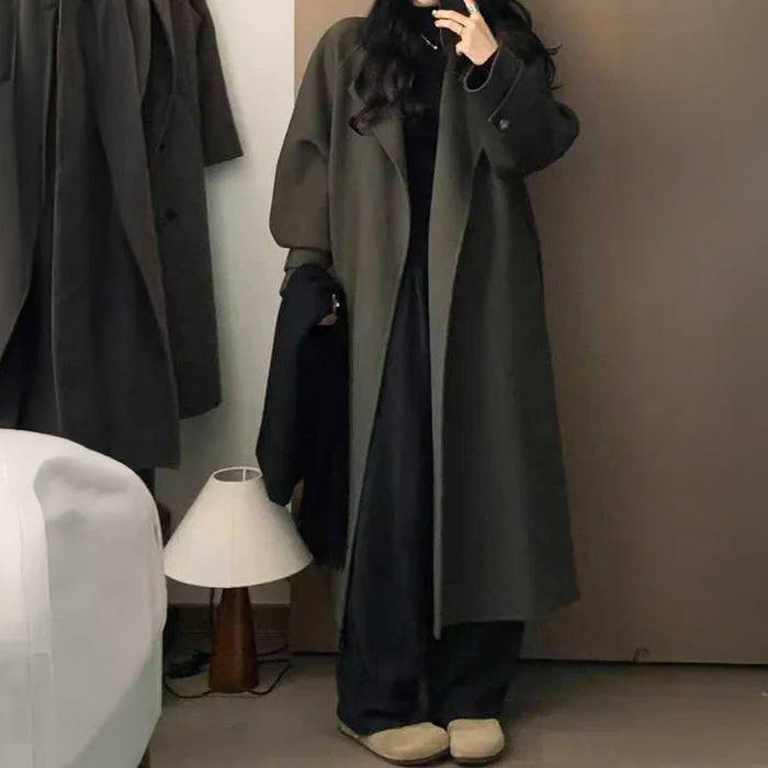 オーバーサイズロングコート(2colors)（緑・黒）秋/冬 羽織るだけで