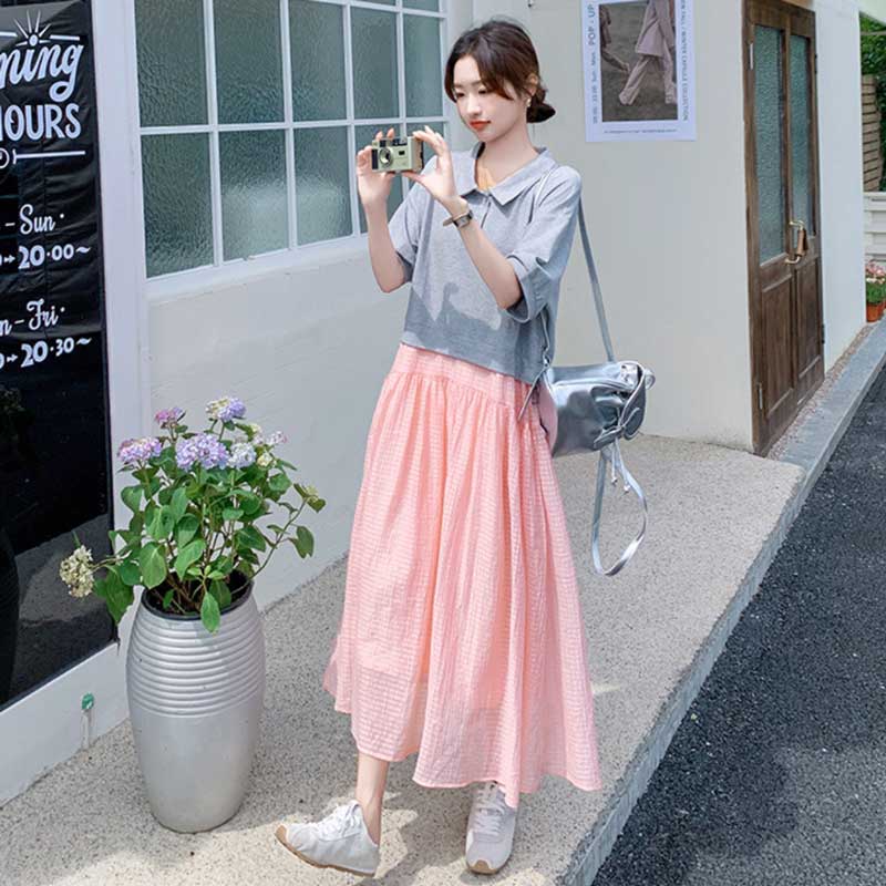異素材コンビドッキングワンピース