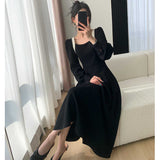 バックオープンバイカラーパフスリーブワンピース