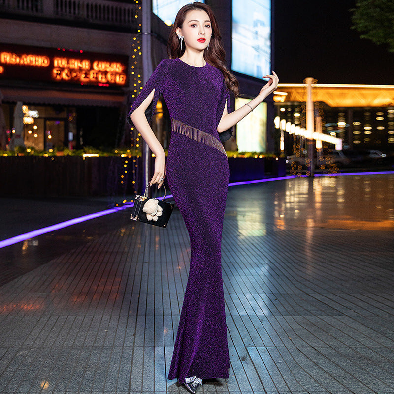 ラインストーンフリンジマーメイドドレス(3colors)
