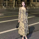 ローズプリントハートネックロングワンピース