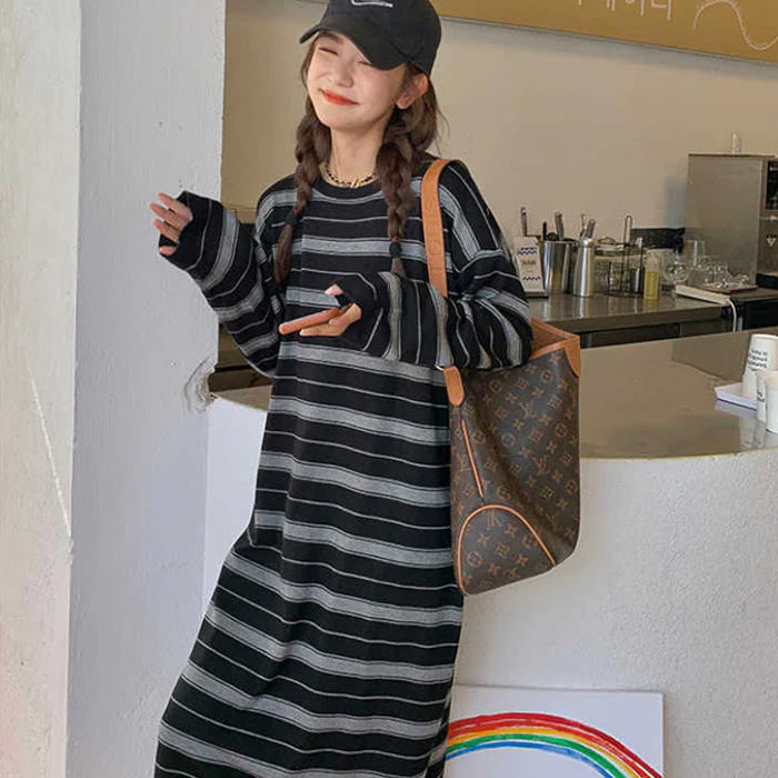 マルチボーダーロングTシャツワンピース