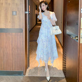 ビジューストラップコンビグラデーションバタフライプリントワンピース