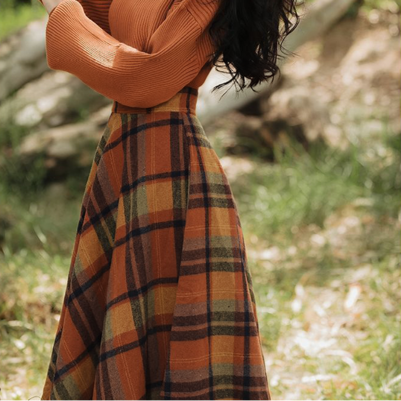 ハイネックニット×クラシカルチェックスカート(2colors)