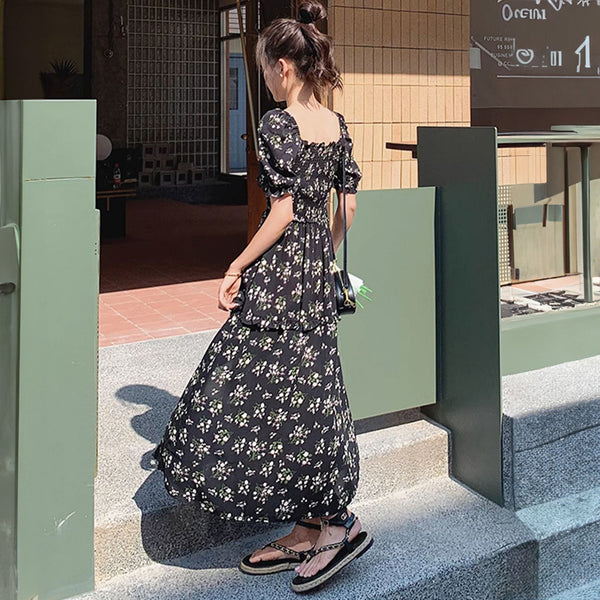 スリットフラワーシフォンワンピース