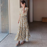 カシュクールティアード花柄マキシワンピース
