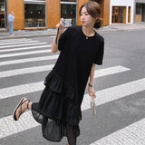 【即納】ティアードフリルロングTシャツワンピース