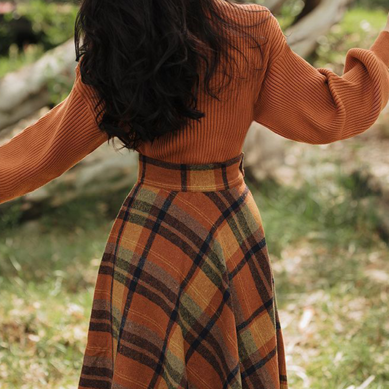 ハイネックニット×クラシカルチェックスカート(2colors)