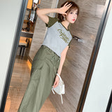 ラグランロゴTシャツ×ロングカーゴスカート【上下別売り可】
