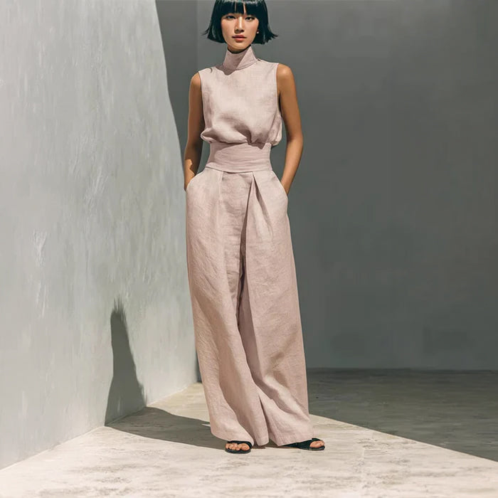 コットンリネンノースリーブパンツスーツ(5colors)