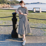 ワンショルダーオープンボーダーTシャツ×ボーダーマーメイドスカート