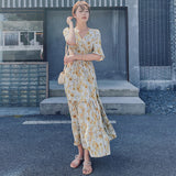 カシュクールティアード花柄マキシワンピース