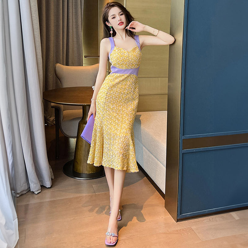 ベロアパイピング キャンディスリーブ フラワーレースドレス刺繍ドレス