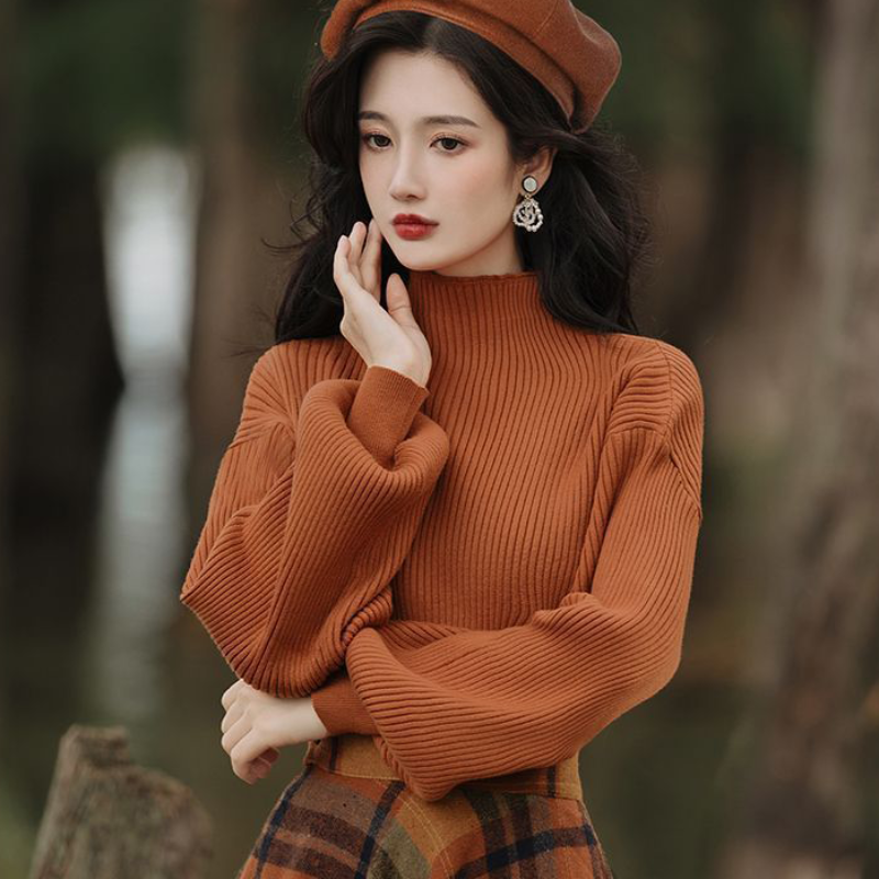 ハイネックニット×クラシカルチェックスカート(2colors)