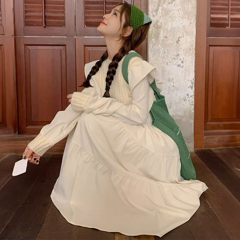 ニットコンビティアードラッフルマキシワンピース