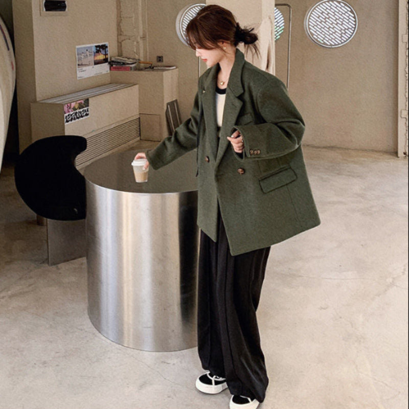 オリーブグリーンウールブレンドジャケット (緑) 秋/冬/春 3XLまで