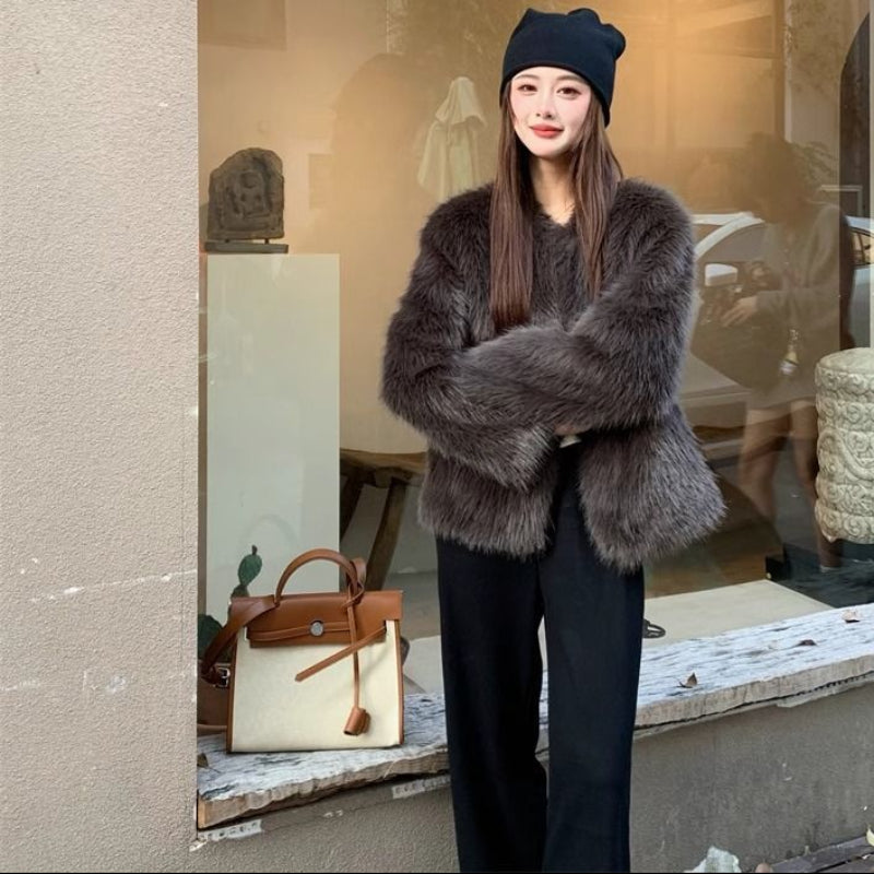 フェイクファーノーカラーコート(2colors)