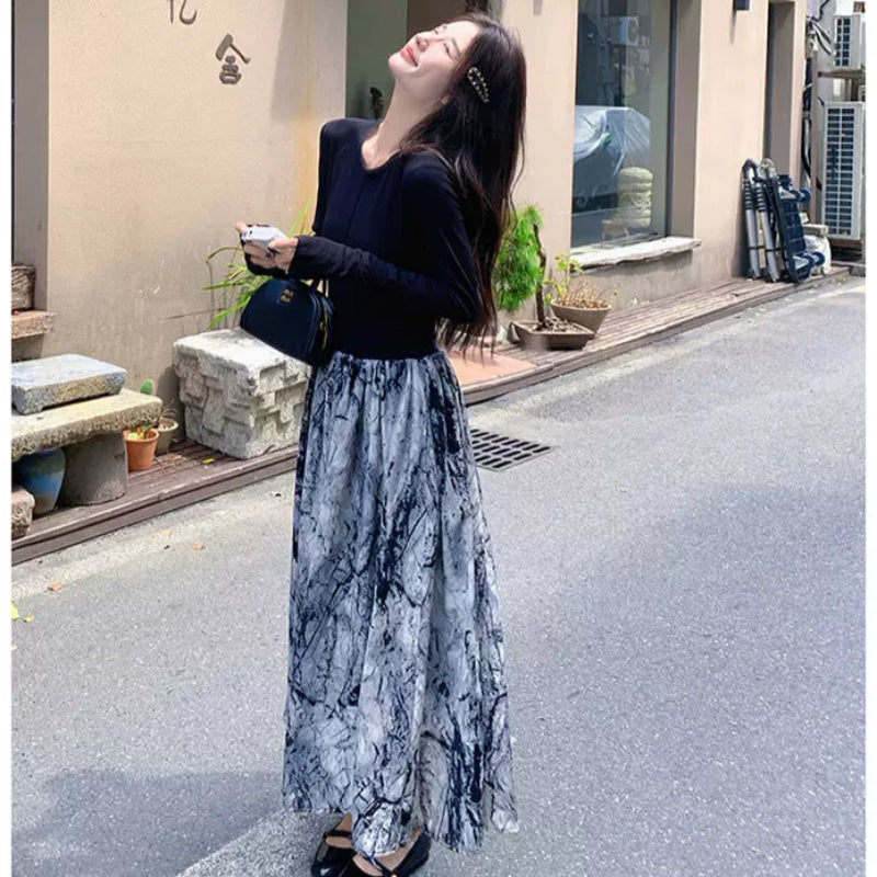 インクプリントスカートドッキングワンピース