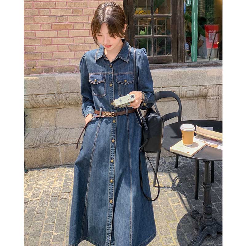 レトロ調デニムシャツワンピース