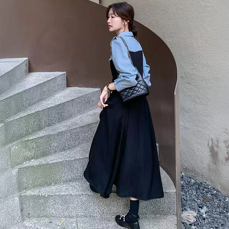 フェイクレイヤードフリルシャツワンピース