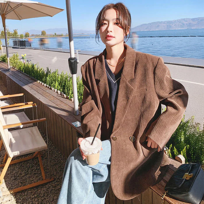 コーデュロイブラウンジャケット（茶）秋/冬 メンズライクなゆったり