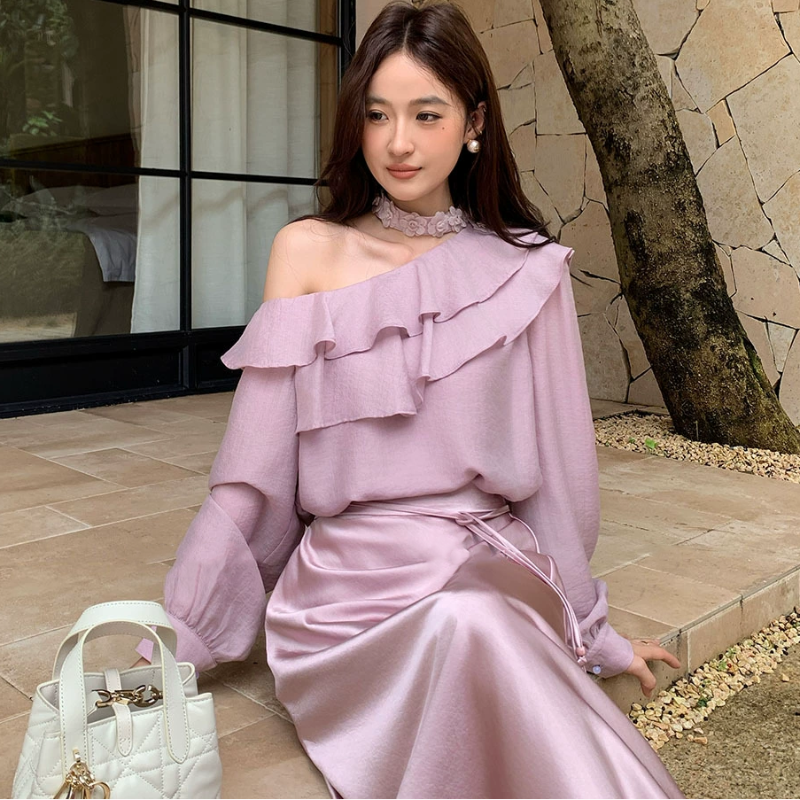 ワンショルダーフリルカラーブラウス(3colors)