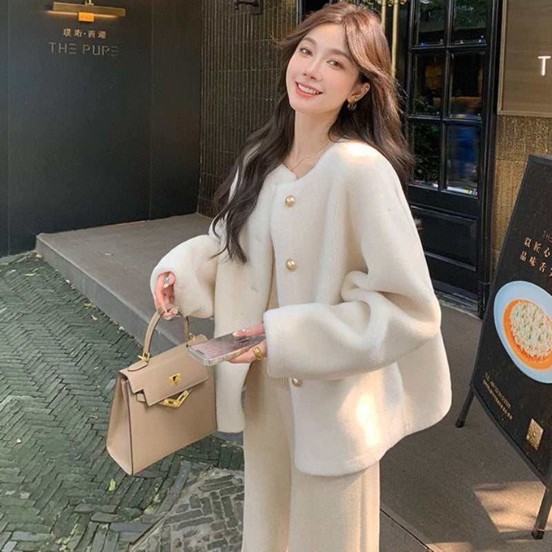 ゴールドボタンウールショートコート(2colors)