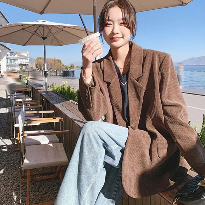 コーデュロイブラウンジャケット（茶）秋/冬 メンズライクなゆったり