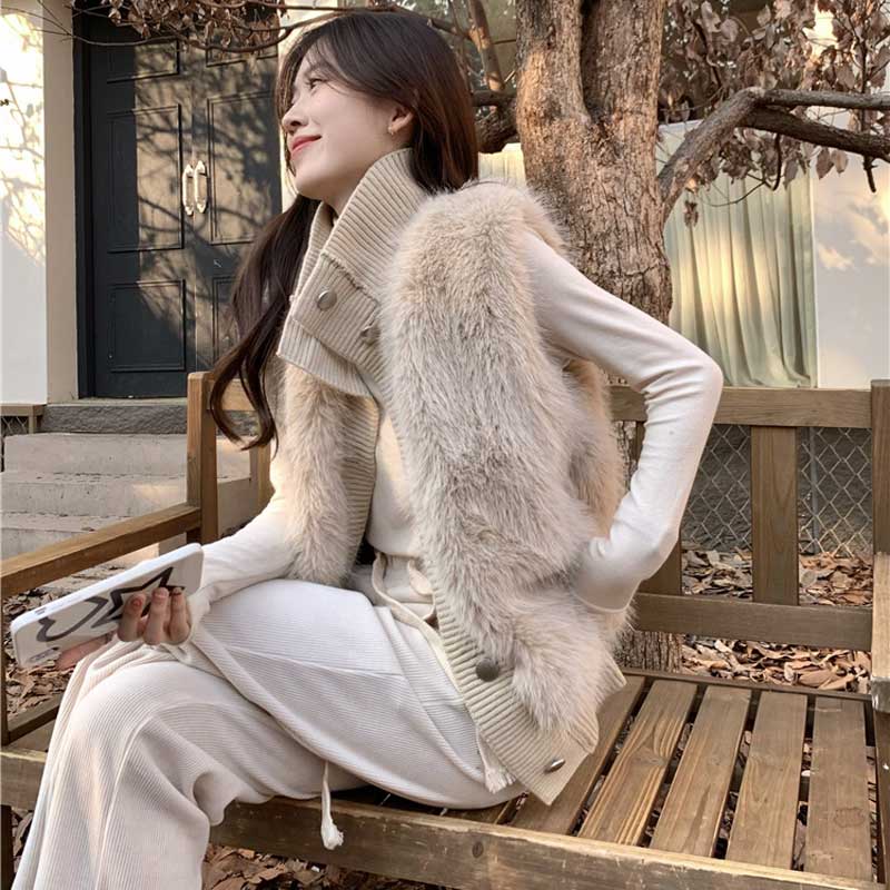 ファー切替ニットベスト(2colors)