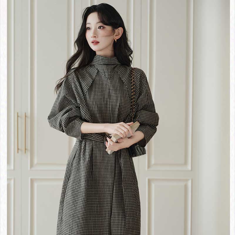 ウエストリボンチェックワンピース