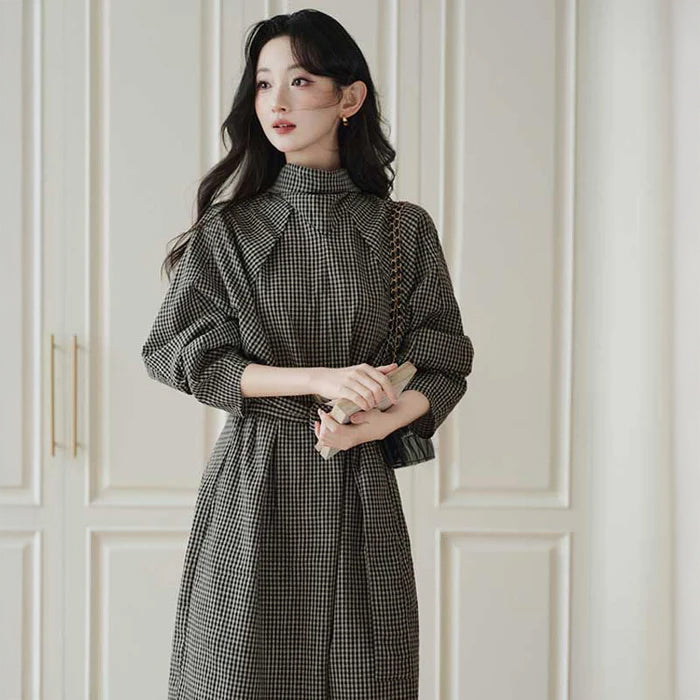 ウエストリボンチェックワンピース