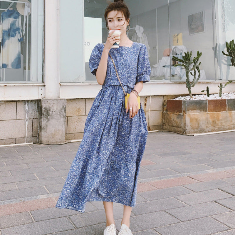 新品 ANDREA&CO 花柄ボリュームパフスリーブワンピース フラワープリントパフスリーブワンピース（青）春/夏/秋 上品で美しい