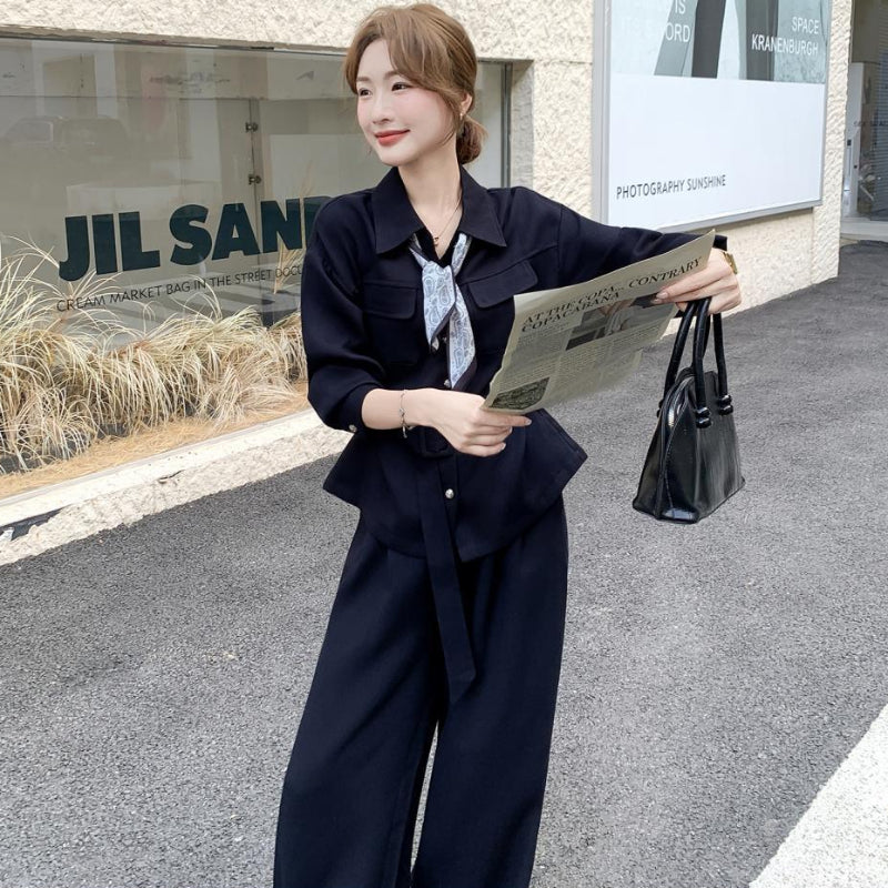 ウエストベルトシャツ×ワイドパンツセットアップ(2colors)