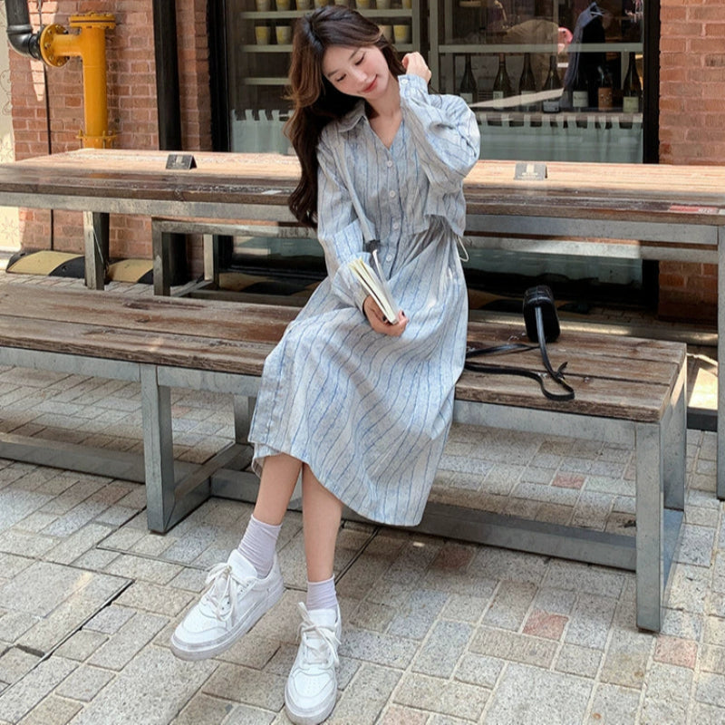 サイドドロストストライプシャツワンピース