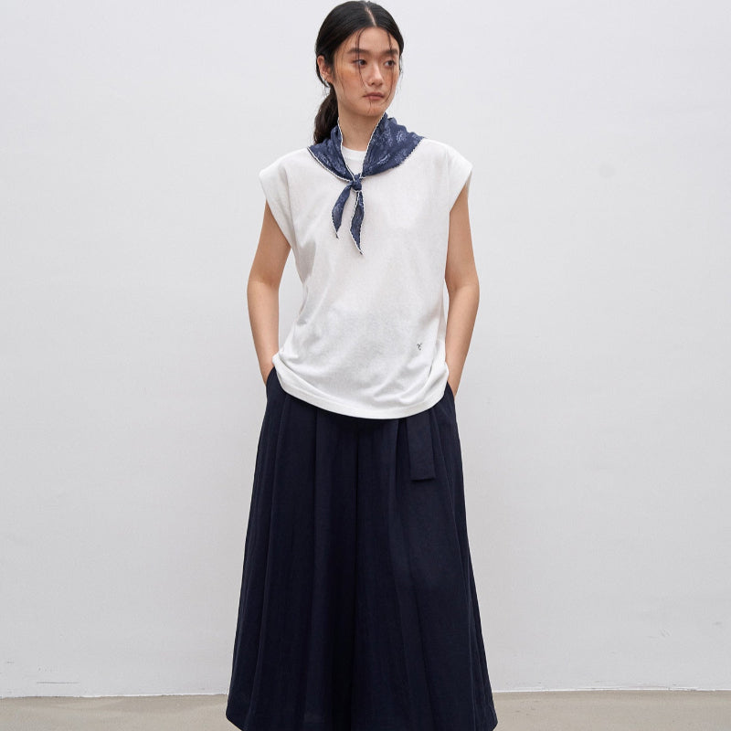 スカーフ付きフレンチスリーブTシャツ (2colors)