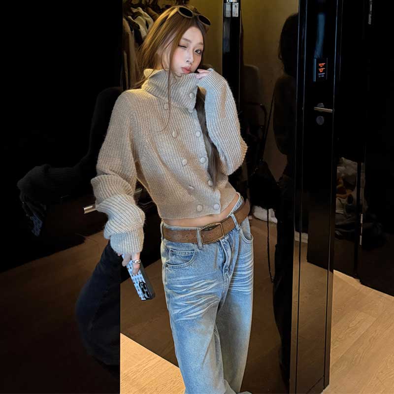 ハイネッククロップドニット