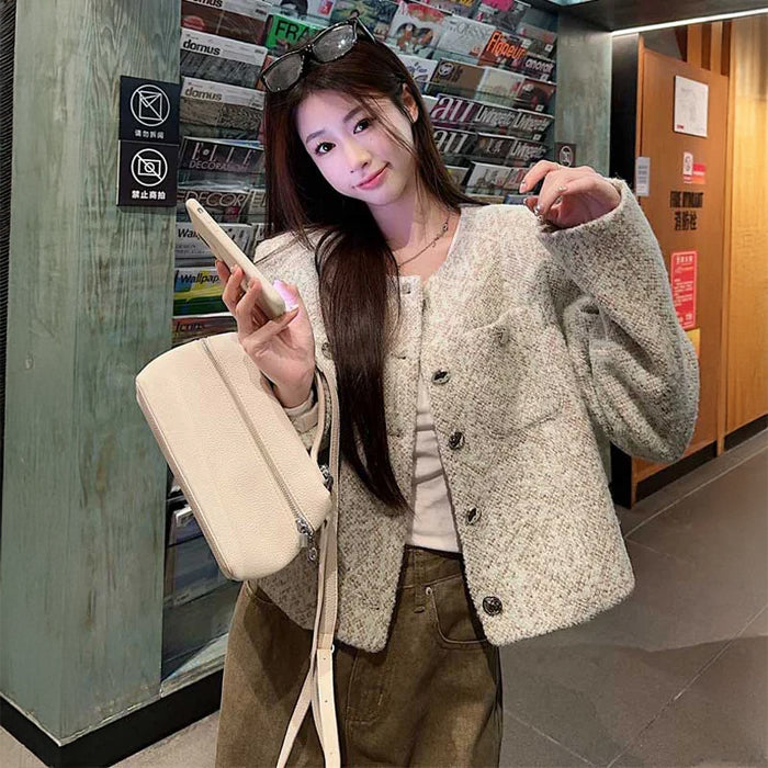 ノーカラーツイードショートジャケット