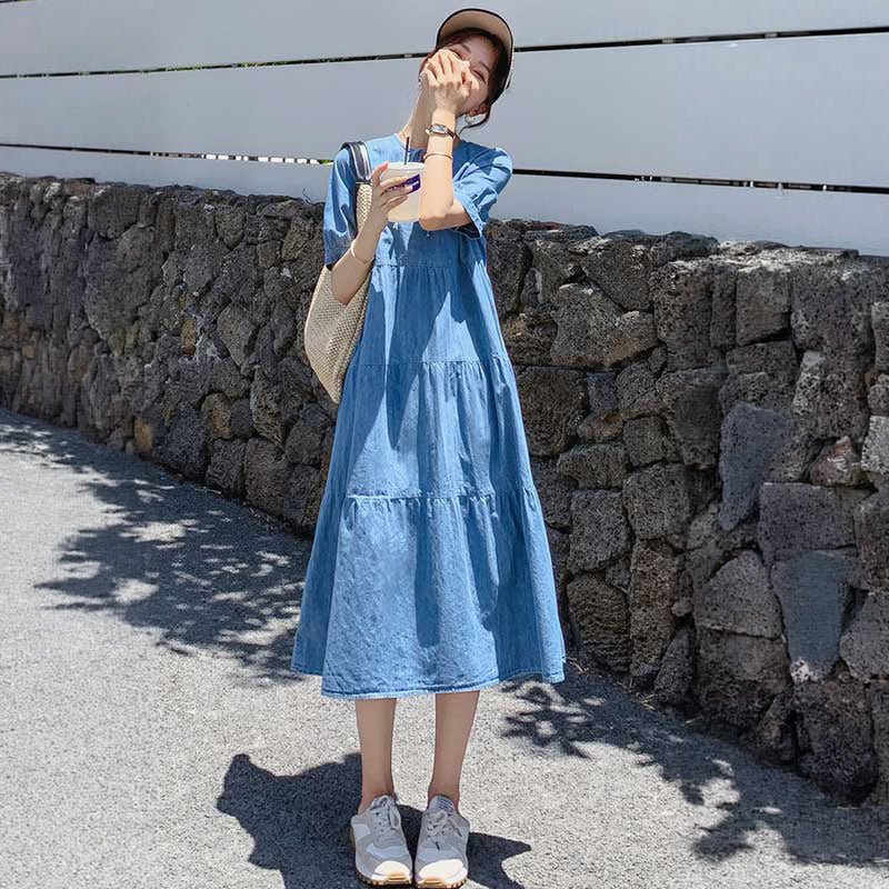 ティアードデニムワンピース（青）春/夏 夏の陽射しが似合うワンピ