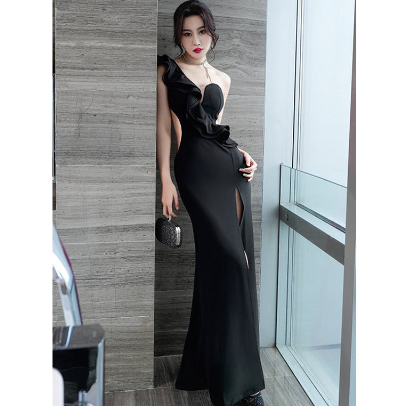 フリルワンショルダーマーメイドドレス(2colors)