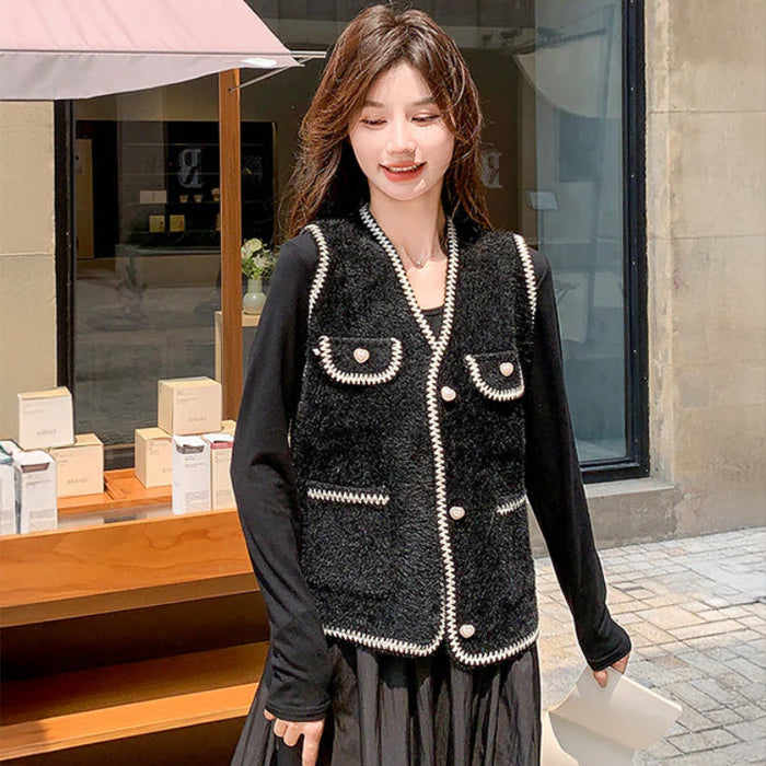 ツイードベスト×異素材切り替えワンピース